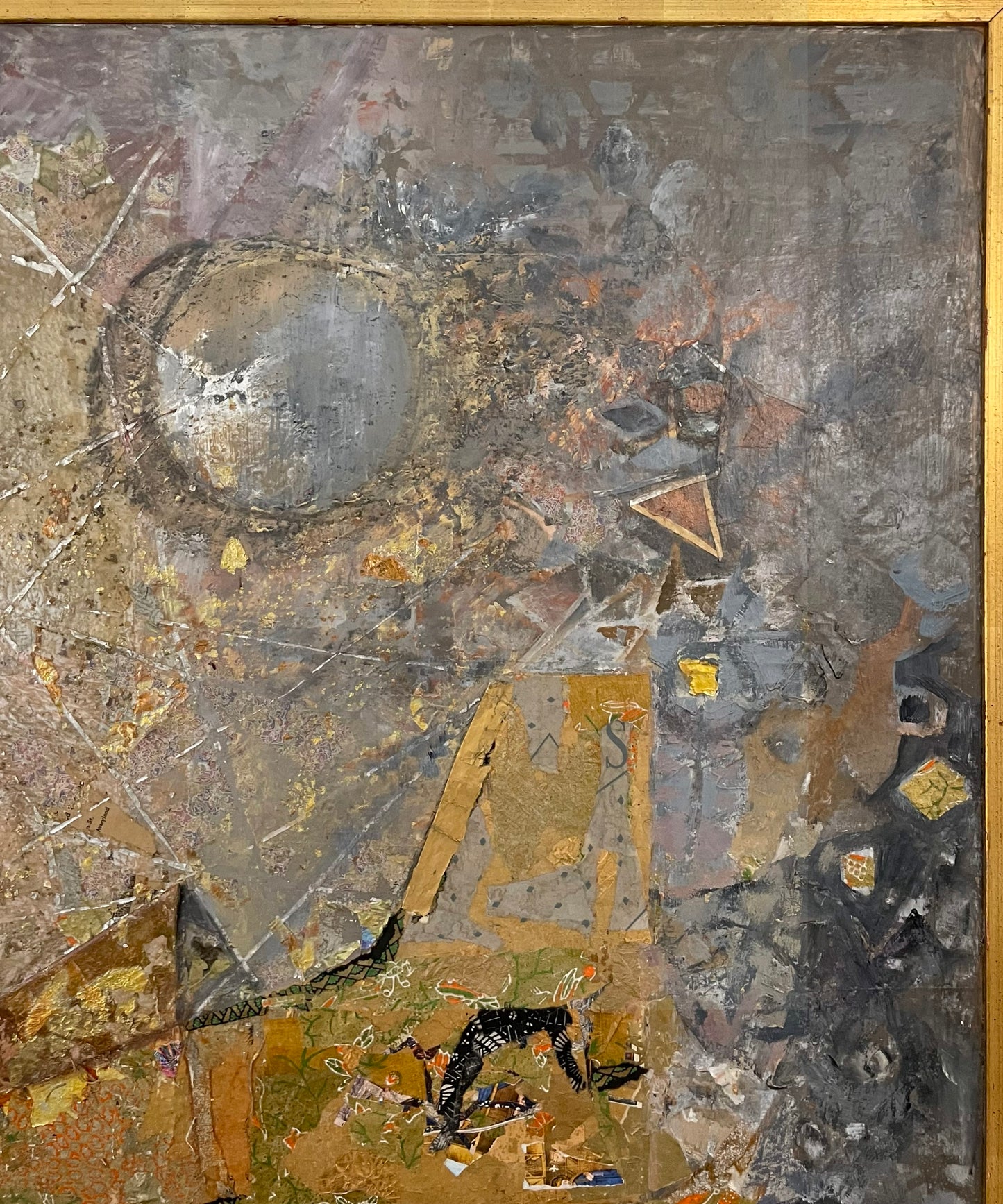 Abstract artwork with geometric shapes and textures