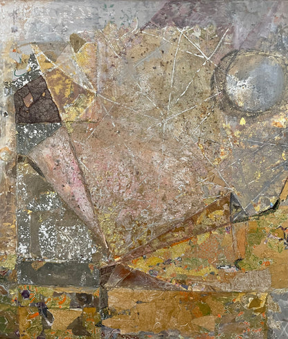 Abstract artwork with textured surface and geometric shapes