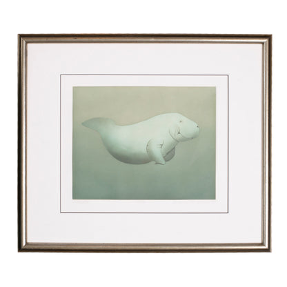 Framed art print of manatee. 