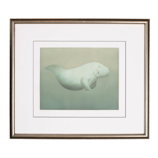 Framed art print of manatee. 