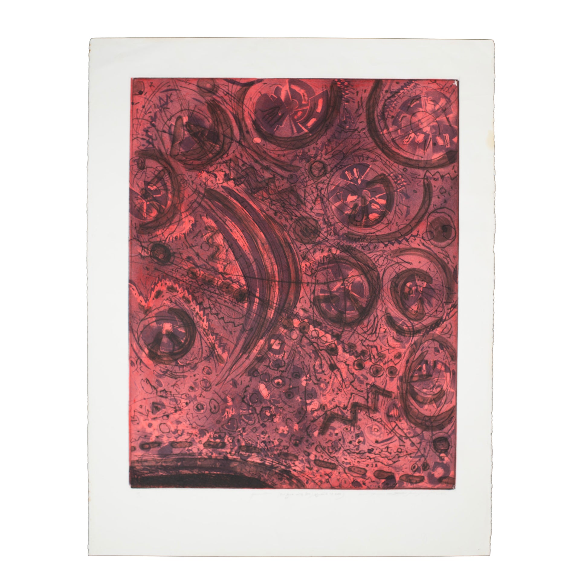 Abstract design with red and black patterns on a white background