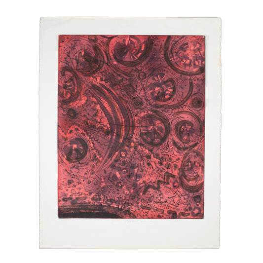 Abstract design with red and black patterns on a white background