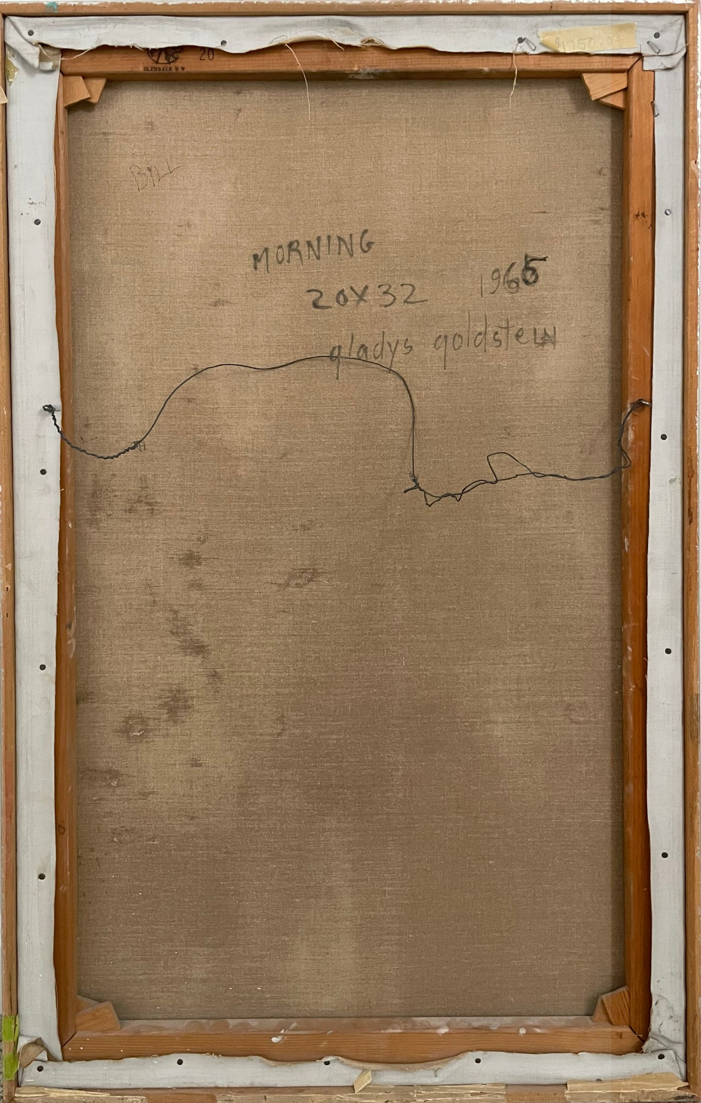 Back of a painting with text and measurements