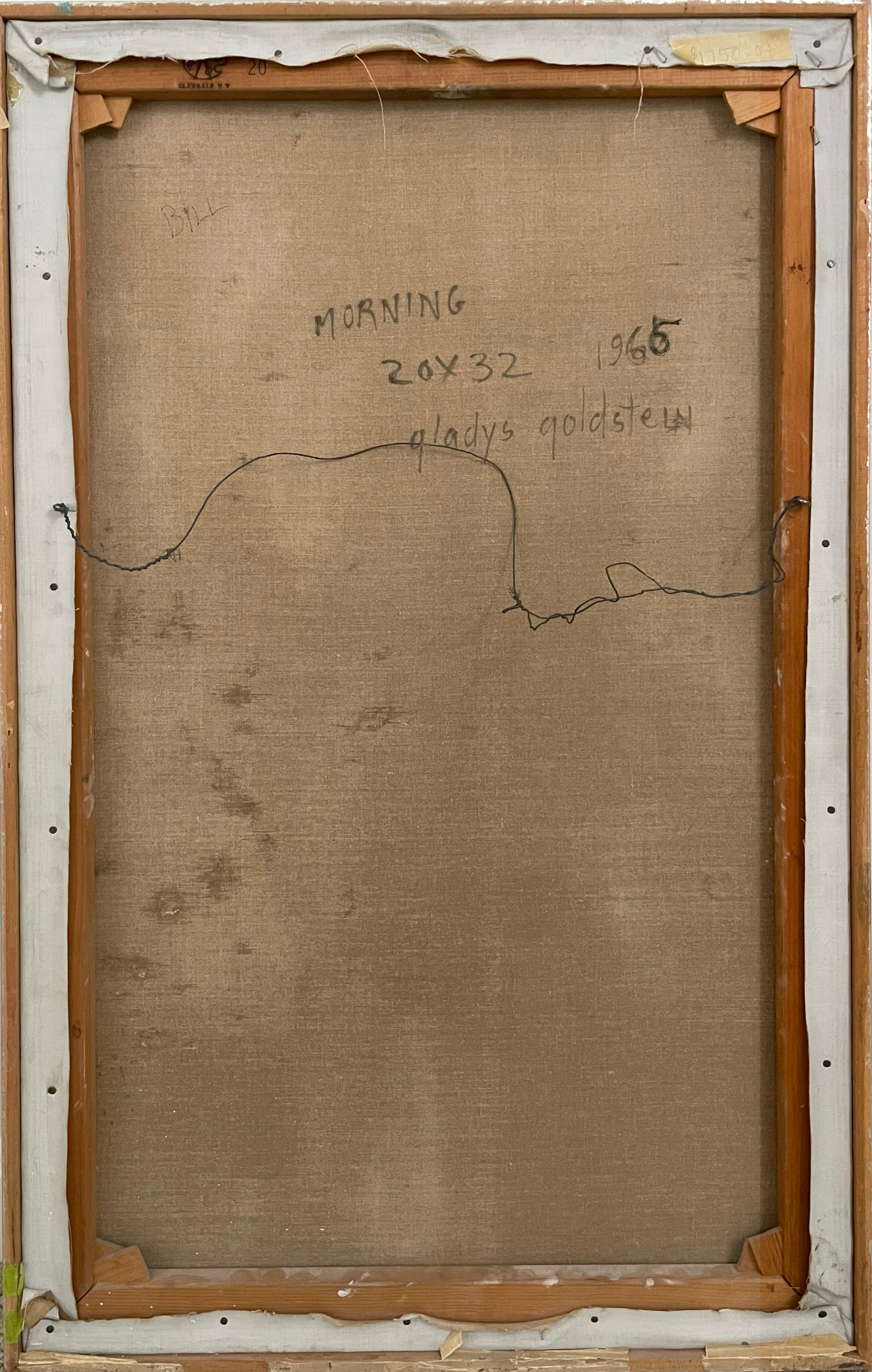 Back of a painting with text and measurements