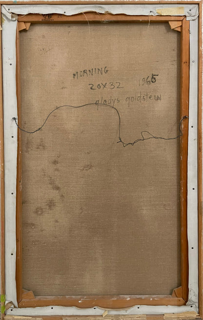 Back of a painting with text and measurements