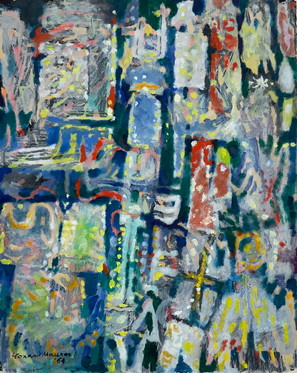 Abstract painting with a variety of colors and shapes